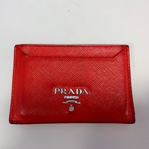 Prada Red Saffiano Leather card case wallet